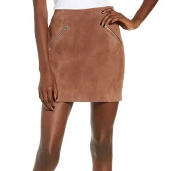Blank NYC Suede Short Mini Skirt Coffee Bean Brown Tan Zip Detail Women's sz 27 - Picture 1 of 12